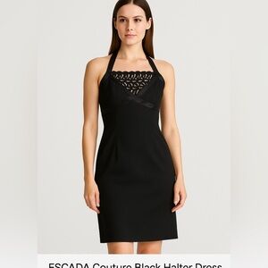 Escada Couture Virgin Wool Silk Sheath Halter Dress Party Cocktail Formal US 8